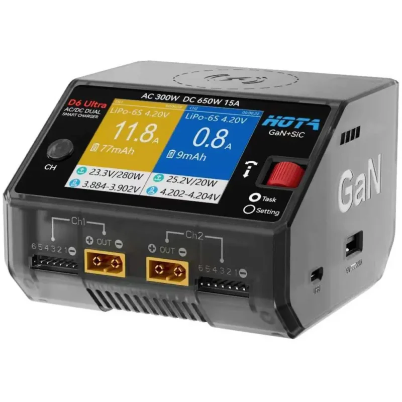 hota d6 ultra dual channel charger ac300w dc650w 15a ac dc charger mantisfpv australia product drone fpv grey 1000x1000 1