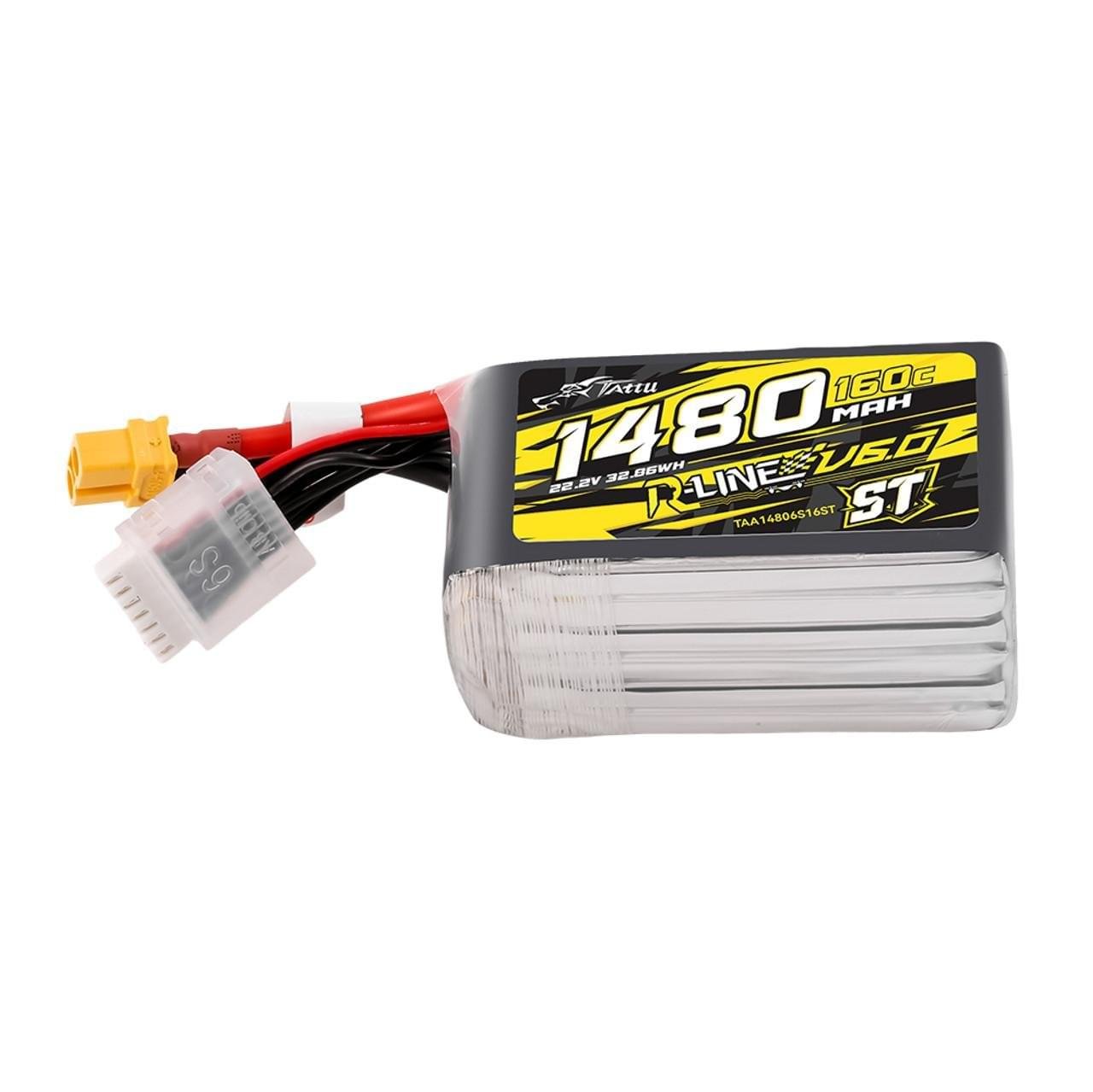 Tattu R-Line Version 6.0 1480mAh 160C 6S 22.2V ST Lipo Battery Pack with XT60 Plug - Image 1