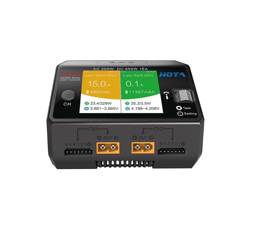 H80a60a3d6afd4d75ab820b2ff825bd06A HOTA D6 Pro 325W 15A 1-6S Dual Channel AC/DC Smart Charger w/ Wireless Charging (BLACK) - Image 1
