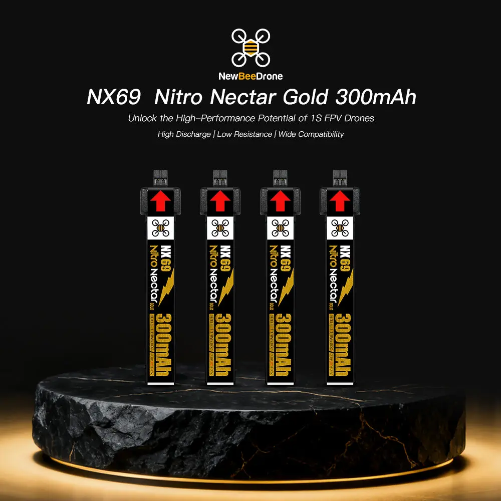 NewBeeDrone Nitro Nectar NX69 300mAh 1S 80C HV LiPo Battery 4xBatteries - Image 1