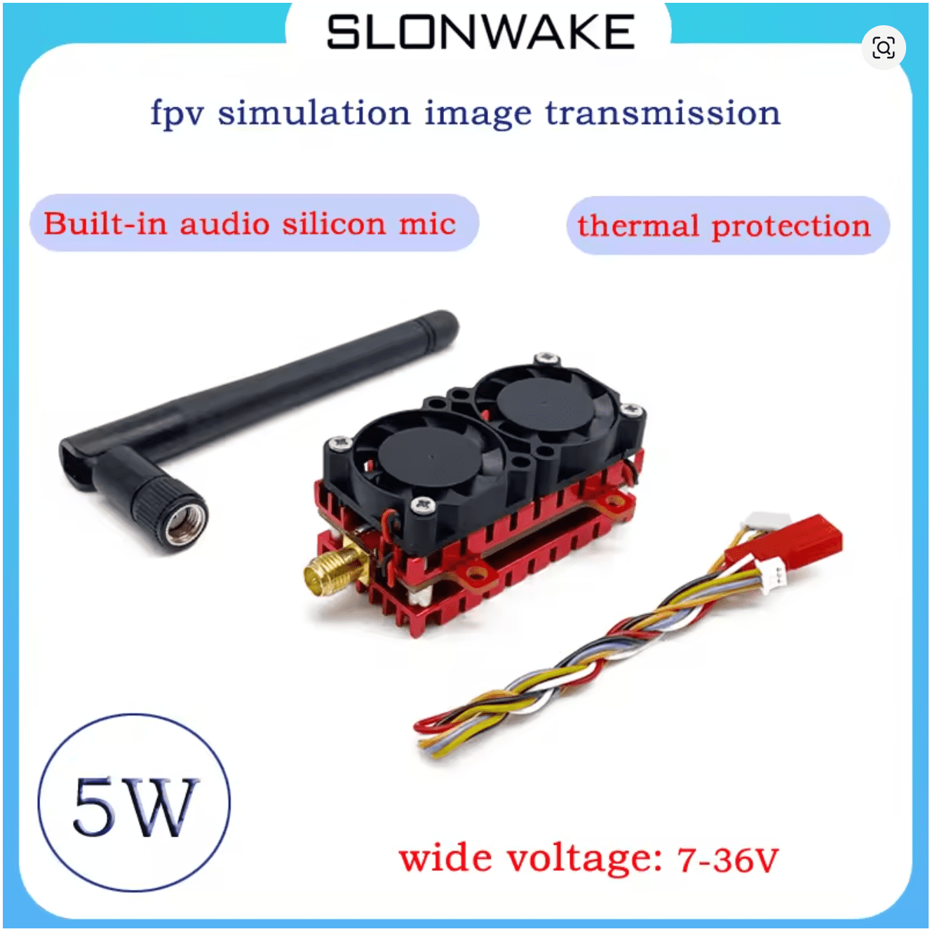 SLONWAKE 5.8G 5W 48CH analog image transmitter Adjustable power built in microphone - Image 1