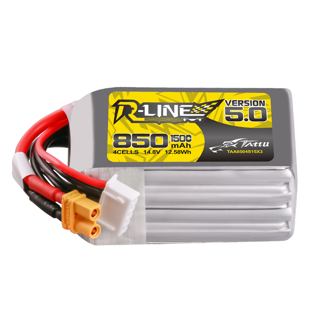 Tattu R-Line Version 5.0 850mAh 4S 150C 14.8V Lipo Battery Pack with XT30U-F Plug - Image 1